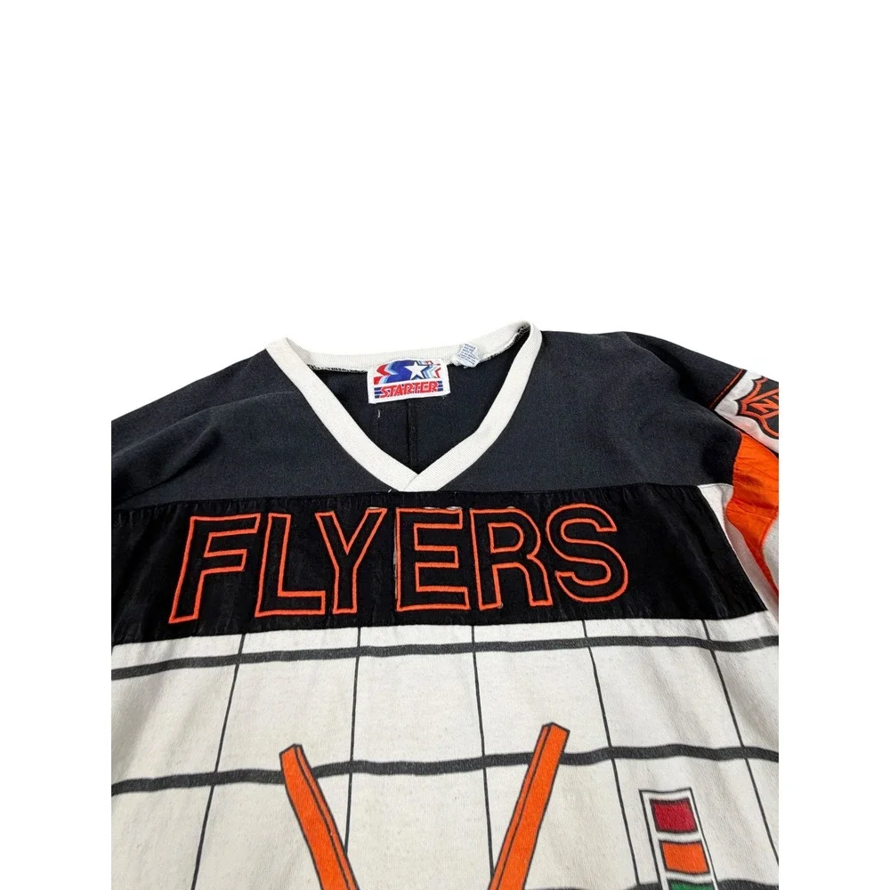 90s Starter Philadelphia Flyers Cotton Jersey Mens L White NHL Grid Long Sleeve